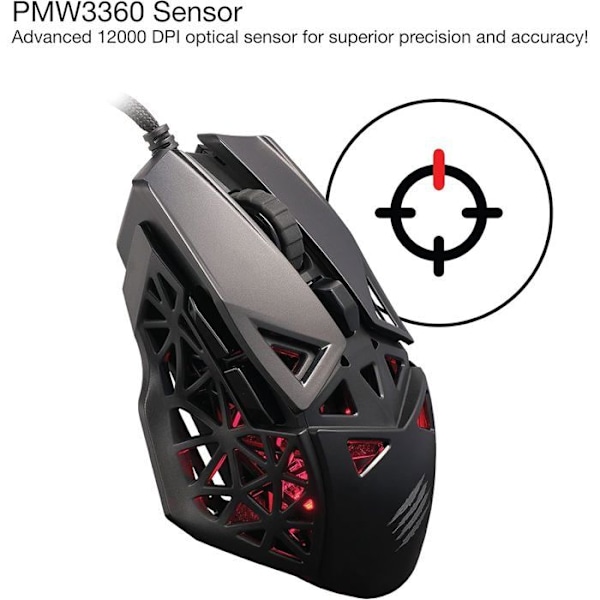 Madcatz M.O.J.O. M1 Ultra Light Gaming Mouse 70g - PMW3360 Sensor 12000 DPI & Frequency 1000Hz - DAKOTA Switch 2ms Svart röd