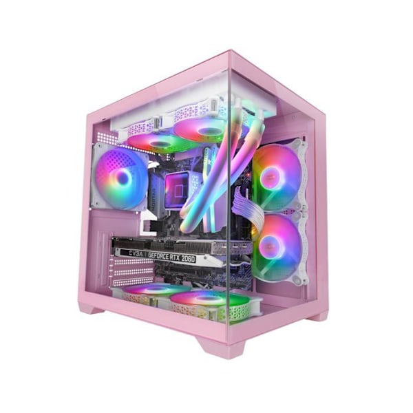 Mars Gaming MC-VIEW2, MicroATX-kotelo, Kaksinkertainen karkaistu lasi, 1x FRGB 120mm tuuletin, 240mm jäähdytys, Kaksoiskammio, Vaaleanpunainen