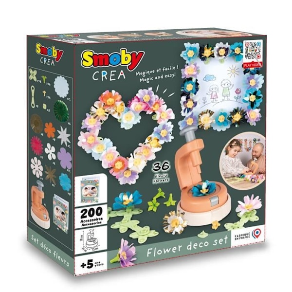 Smoby - Kreativ fritid - Blomstersæt, dekorative genstande - 200 tilbehør - Fremstillet i Frankrig Flerfärgad