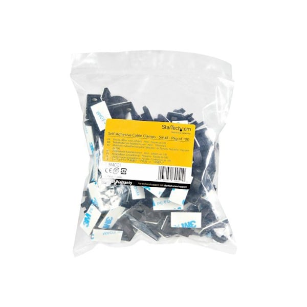 StarTech.com 100 Pack sorte selvklæbende kabelstyringsklips - Netværk/Ethernet/Desktop/Computerledningsorganisering -