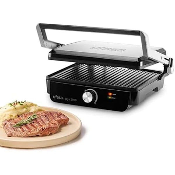 Elektrisk Grill - UFESA - Jaya 2000 - 2000W - Non-stick Plader 29x23,2 cm - 180 Åbning Svart/rostfri