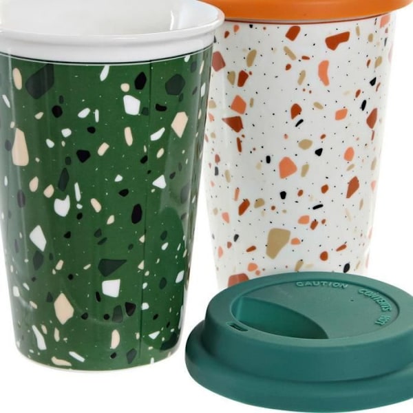 Tasse mug DKD Home Decor Terrazo Silikone Porcelæn (400 ml) (4 stk)