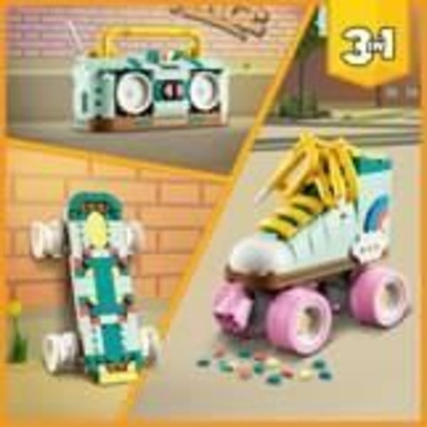 LEGO® 31148 Creator 3i1 Retro rulleskøjter, Legetøj med Mini-Skateboard og Boombox, Retro dekoration Flerfärgad