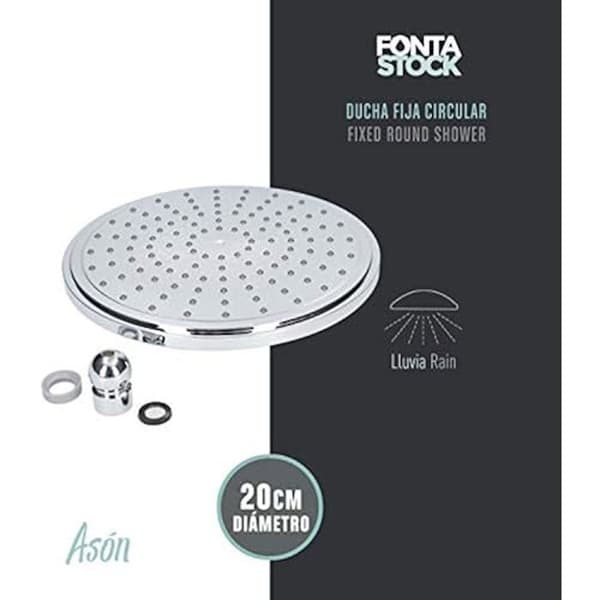 Fast duschhuvud - Fontastock - Asón - Stort vattenflöde - Kromad - 20 cm krom