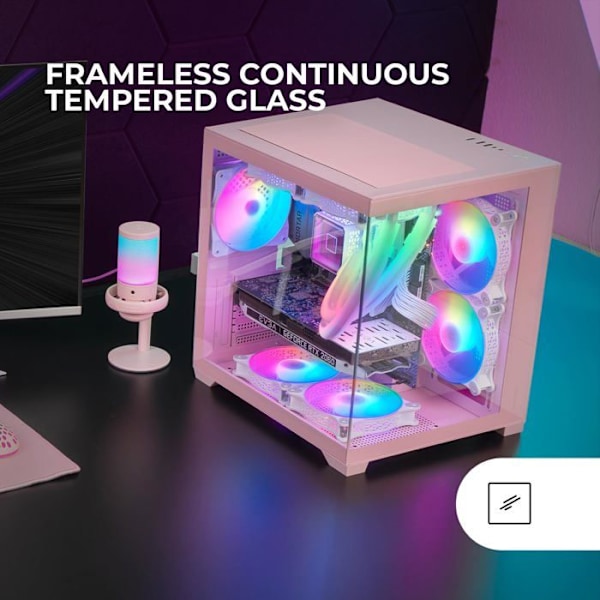 Mars Gaming MC-VIEW2, MicroATX-kotelo, Kaksinkertainen karkaistu lasi, 1x FRGB 120mm tuuletin, 240mm jäähdytys, Kaksoiskammio, Vaaleanpunainen