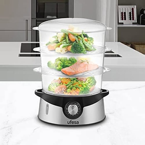 Dampkkogeren - UFESA - CV4000 - 800W - 3 Stabelbare Bakker - Kapacitet 9L Rostfritt stål