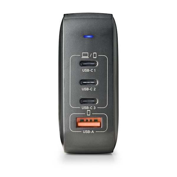 NGS BUD 165W : Universell väggladdare 165W med 4 portar: 3 USB-C + 1 USB-A. Snabb och säker laddning. Samtidig laddning.