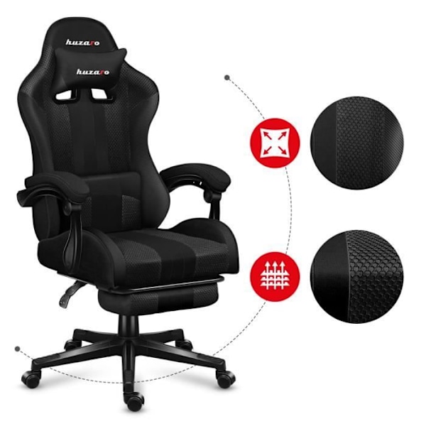 Spelstol - HUZARO - Force 4.7 Carbon - Svankstöd - Fotstöd - Nackstöd svart