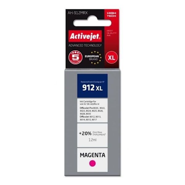Activejet blæk til HP-printere, Erstatning HP 912XL 3YL82AE Premium 990 sider lilla - AH-912MRX