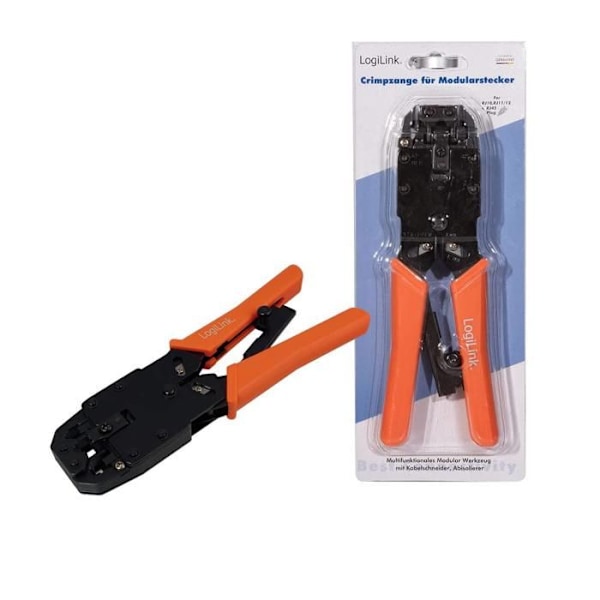 Universal krymptång i metall för kablar RJ45, RJ12, RJ11, 4P4C, 4P2C - LOGILINK Svart, Orange