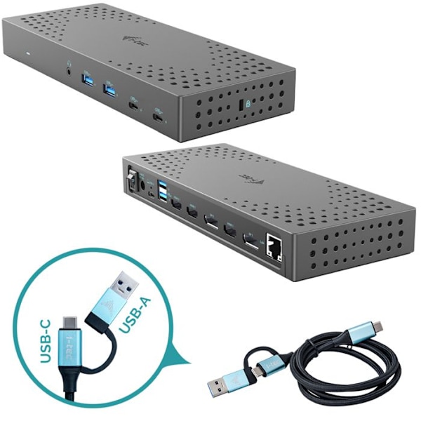 USB 3.0/USB-C dockingstation - I-Tec - Thunderbolt 3x 4K Gen 2 - 100W strømforsyning - Sort - One size