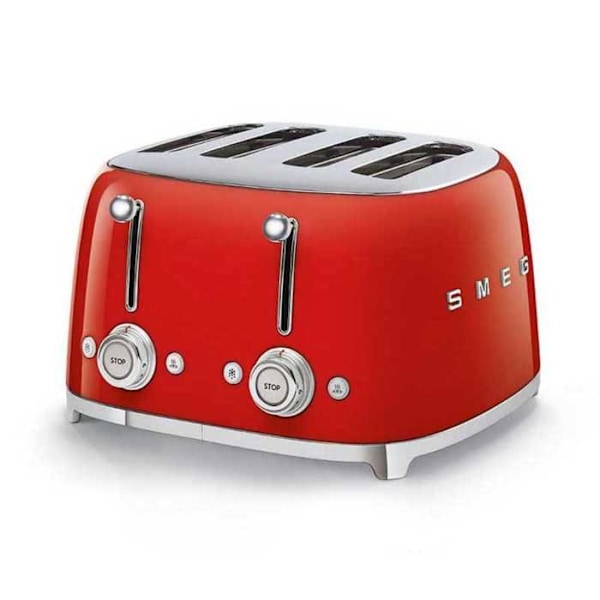 SMEG 4-viipainen 50s leivänpaahdin - Punainen - 6 ruskistustasoa - Sulatustoiminto