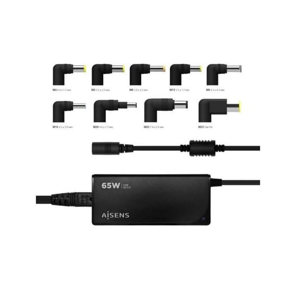 Adapter och Transformator - AISENS - ASLC-65Wauto-Bk - 65 W - Inomhus - Justerbar spänning