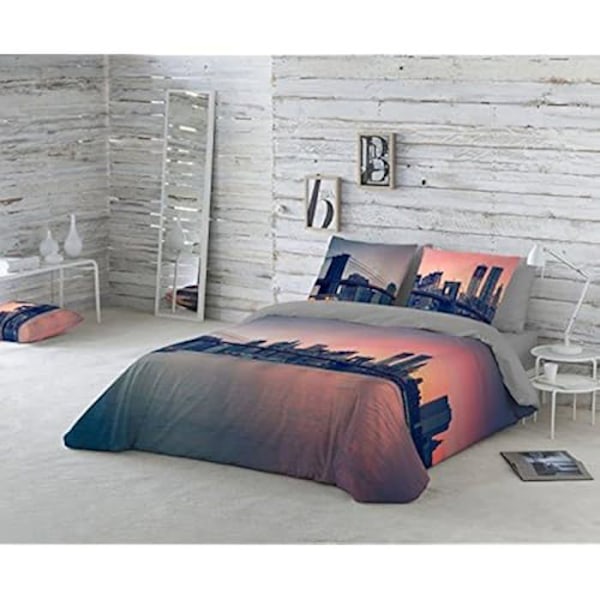 NATURALS Brooklyn Bridge vuodevaatteet setti - harmaa/oranssi - 220 x 220 cm + 45 x 150 cm - puuvilla Grå/orange