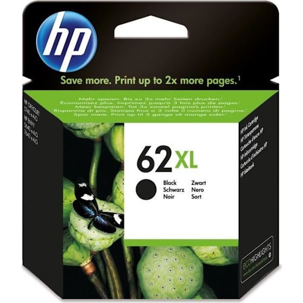 HP 62XL original højtydende sort blækpatron (C2P05AE) til Officejet Mobile 250, Envy 5540/5640/7640, Officejet