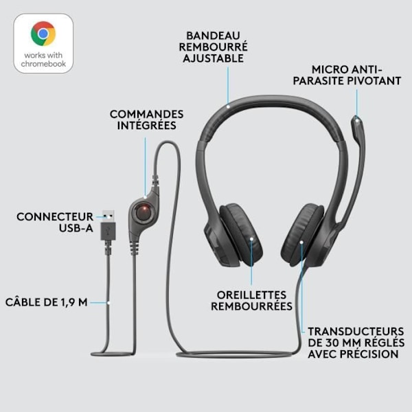 Headset - Kablet - Logitech - H390 - USB - Anti-interferens