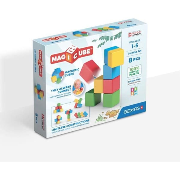 Magnetisk byggesæt - GEOMAG - Magicube Recycled Creative Set - 8 dele - Genanvendt plastik - Fra 1 år Gul, röd, blå, grön