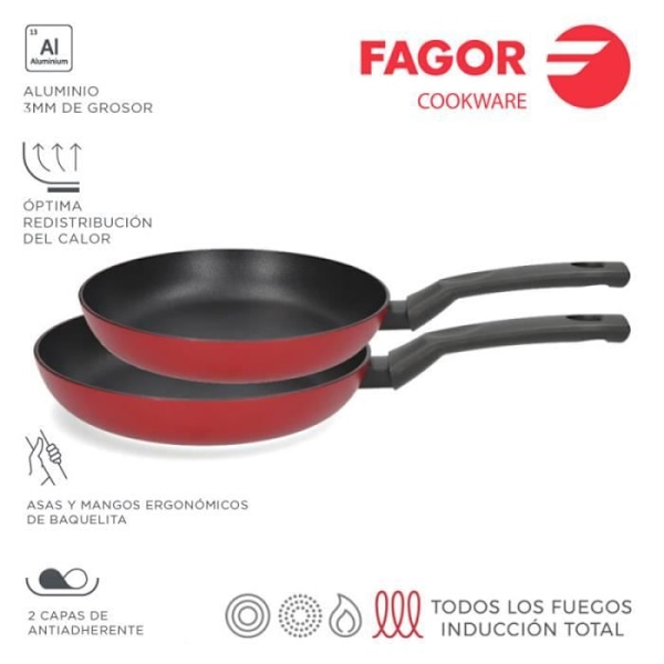 Stegepande - Fagor - Elan 3 - Rød - Ekstra tyk 3 mm aluminium - Non-stick Röd