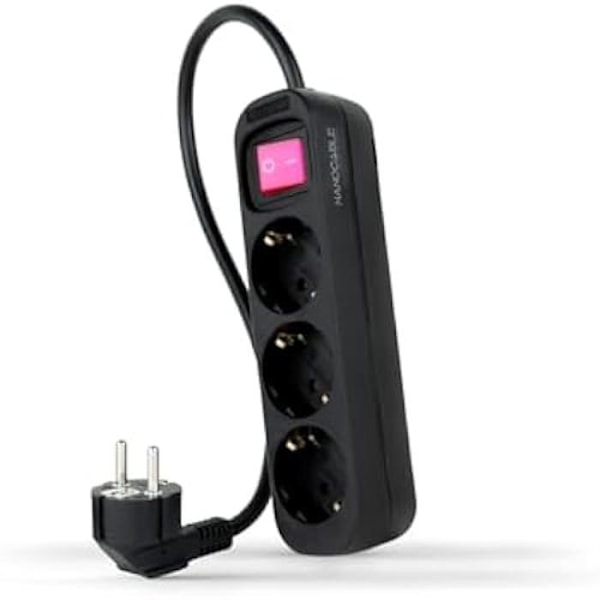 NANOCABLE 10.38.0003-BK - 3-Socket Power Strip med Switch, 1,4 m, Svart Svart