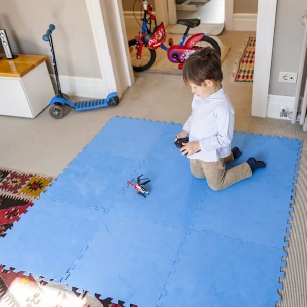 Blå skummatta 50x50cm tyk. 4mm til overjordisk pool eller oppblåsbar spa - Sæt på 9 plader GRE
