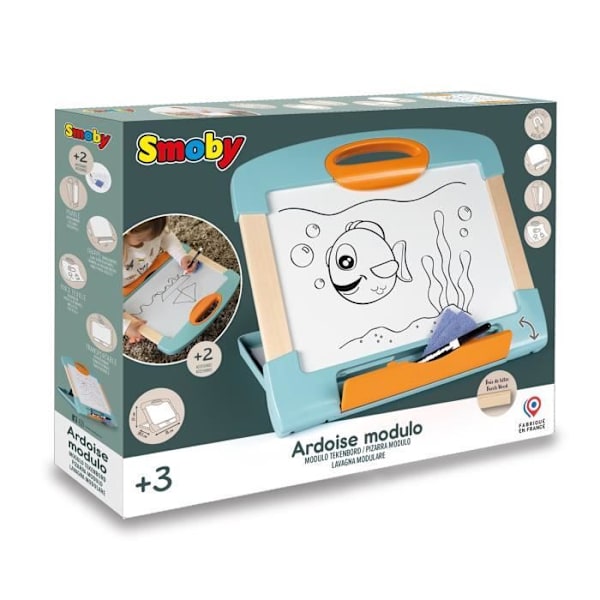 Smoby - Magnetisk modul tavle - Let at transportere - 3 måder at bruge den på - Fransk fremstillet vitt och blått