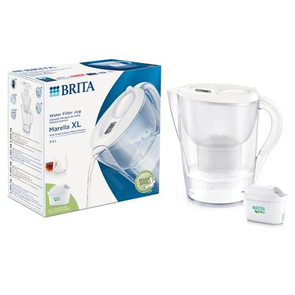 Brita Carafes Carafe filtrerende Marella XL Memo, volumen 3,5 l, filtre MX PRO, hvid 1052780