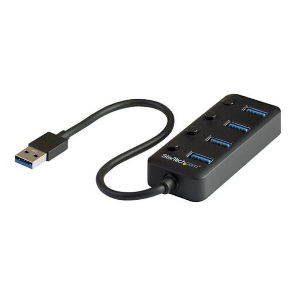 USB 3.0 Hub - StarTech.com - 4 Porte - Tænd/sluk-kontakter - UASP-support - Sort