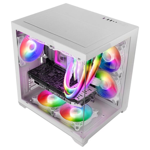 Mars Gaming MC-VIEW2, MicroATX kabinet, dobbelt hærdet glas, 1x FRGB 120mm ventilator, 240mm køling, dobbelt kammer, hvid