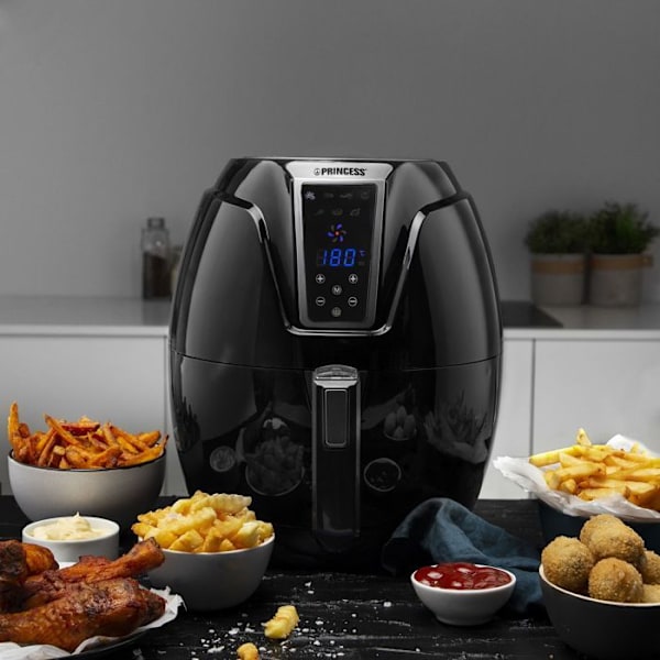 Airfryer Princess 182021 digital oliefri frituregryde - Digital opskriftsbog, der kan downloades - 3,2 L - 1400 W svart och grått