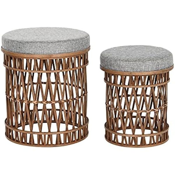 Fotpall - DKD HEMINNREDNING - Standard - Grå färg - Bambumaterial - Mått 40x40x48 cm Grå