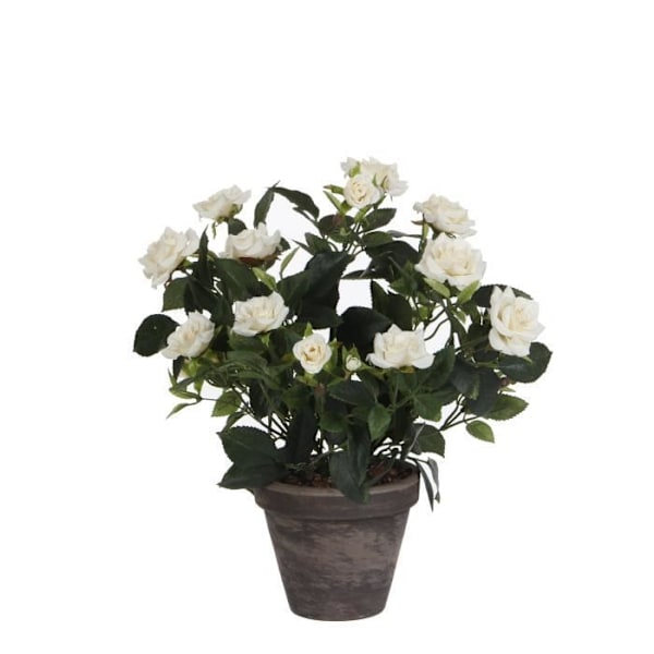 Glimmerdekorationer Rosenbusk kunstige planter i urtepotte - H33 x Ø25 cm - Hvid