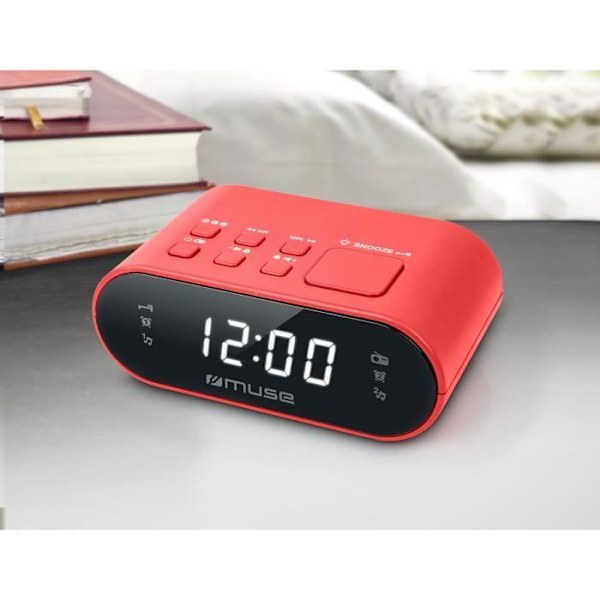 Radio-vækkeur MUSE M-10 Rød - 20 FM stationer - Dobbelt alarm - Hvid LED 0,6 tommer