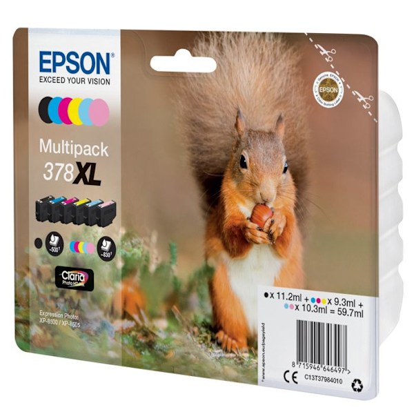 Epson Claria Photo HD 378XL blækpatron - Sort, Cyan, Lys Cyan, Lys Magenta, Gul, Magenta