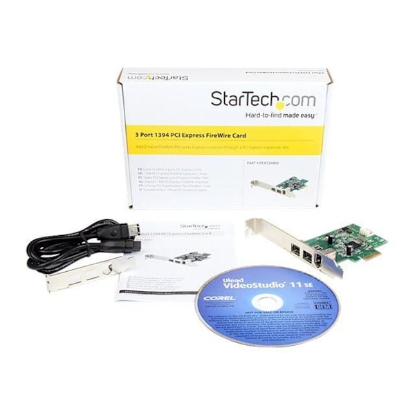 STARTECH PCI Express -sovitinkortti 3 FireWire-porttiin - 800 ja 400 - 1394a 1394b - 3 Firewire-porttia yhteensä - 1 portti Vihreä