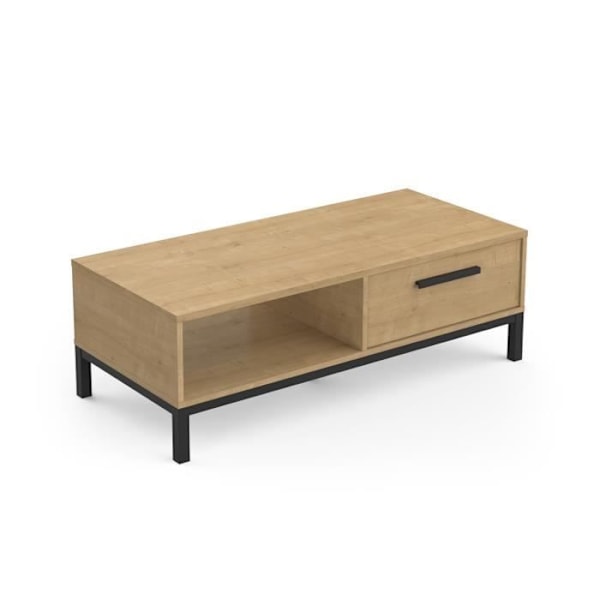 Bord med 1 skuffe / 1 niche - CRAFT - rektangulær - Hamilton eg / sort - 110,4 x 50 x 36,9 cm - DEMEYRE Hamilton ek och strukturerad svart
