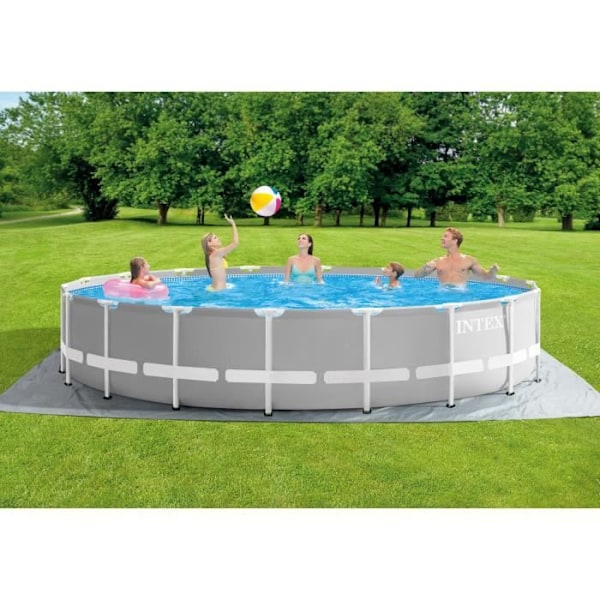 INTEX Tubular Above Ground Pool Kit - Pris ramme - 549 x 122 cm - Rund (Pumpe, dæksel, bunddæksel og stige) - 26732NP