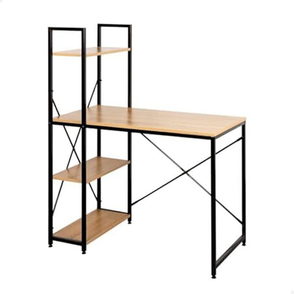 Skrivebord med hylde - AKTIVE - Moderne model - 100 cm - Sort metal - Industriel stil kastanjebrunt