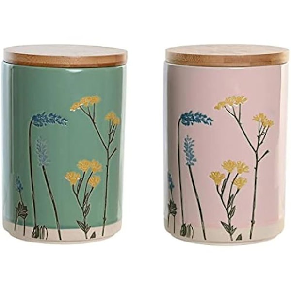 Flaske - DKD HOME DECOR - Standard - Pink og Grøn - Stentøj og bambus - 11,5 x 11,5 x 17,5 cm rosa och grönt