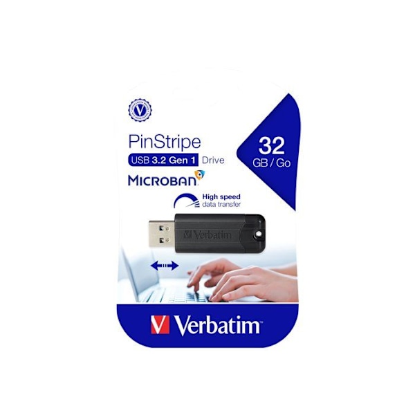 VERBATIM - 32 GB -USB 3.0 Black- Store 'n' Go Pin Stripe USB-drev Sort