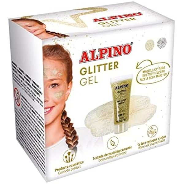 Glitter Gel - ALPINO - Fiesta - Gyllene färg - 6 rör à 14 ml - Dermatologiskt testad gyllene