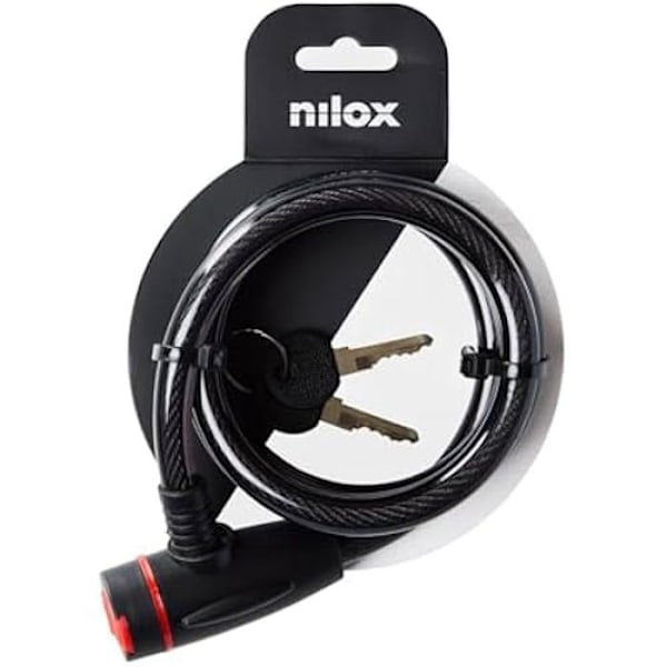 Nilox Cable Lock polkupyörän lukko teräsvaijerilla ja pehmeällä muovikuorella, pituus 1,3 m, mukana 2 avainta Svart