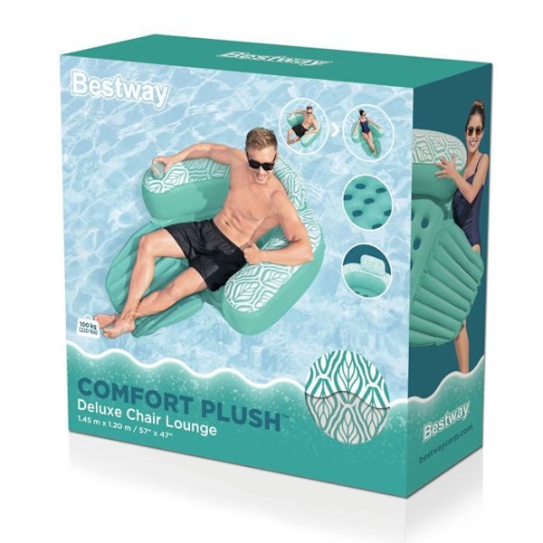 Bestway Comfort Plush uppblåsbar poolstol 145 x 120 cm Blå