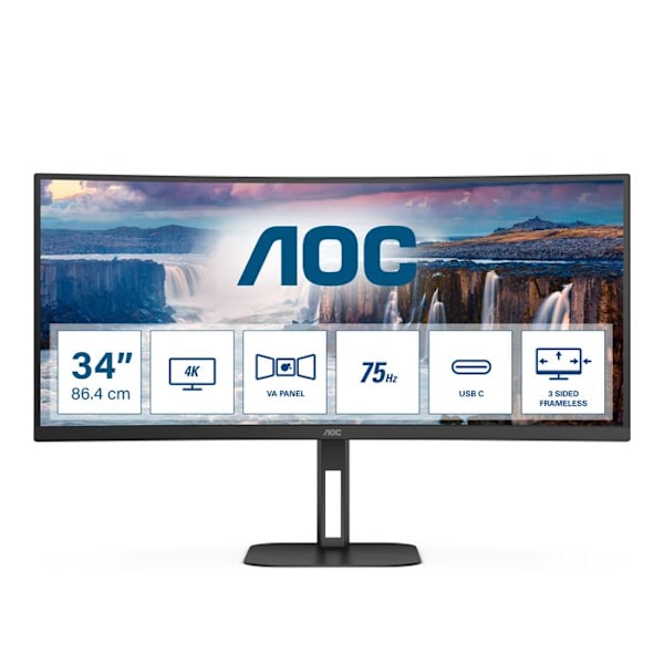 Skærm - AOC - CU34V5C-BK - 3440 x 1440 px - Buet - HDMI - Indbyggede højttalere