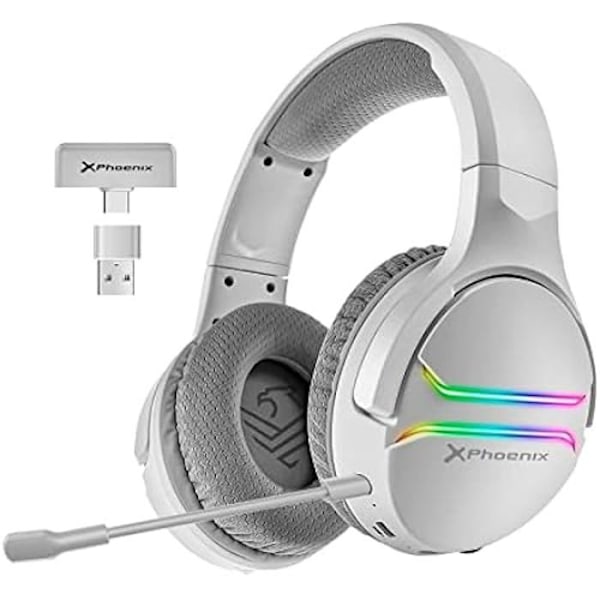 Phoenix Echo Wireless Gaming Headset 7.1 til PS5, Switch og PC, Type C-modtager med adapter, RGB-belysning, Mikrofon,