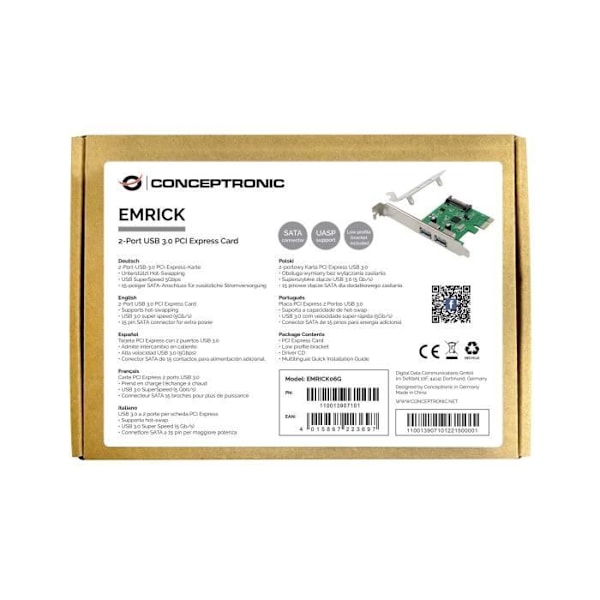 CONCEPTRONIC EMRICK06G SISÄINEN USB 3 LIITTYMÄKORTTI JA SOVITIN.