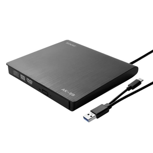 Ekstern DVD-afspiller SAVIO - Slim AK-59 - Hvid - USB-C/USB-A - Tray - CD/DVD - 14.7x14.1x1.7cm