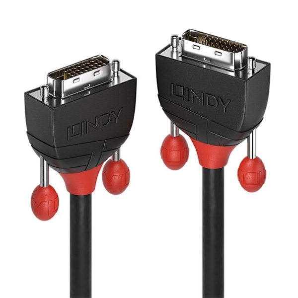 Lindy Black Line DVI-kabel dual link DVI-D (M) til DVI-D (M) 3 m runde, sorte riflede skruer