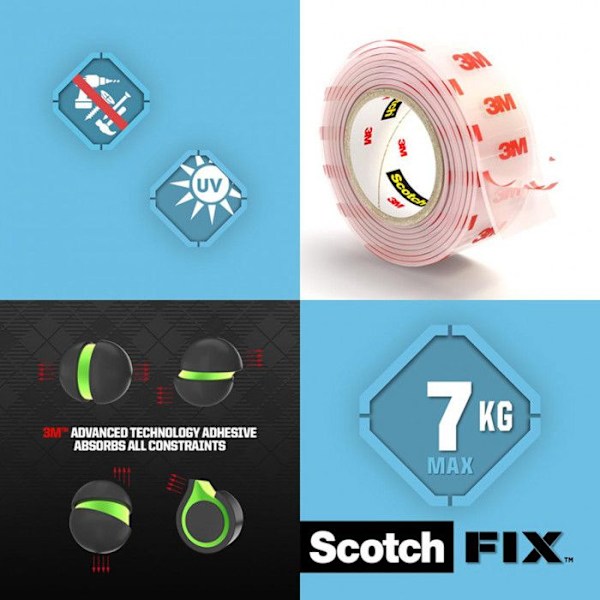 Dobbeltklæbende tape - SCOTCH - Transparent - 19mm x 1,5m - Multifunktionel - Temperaturresistent Transparent