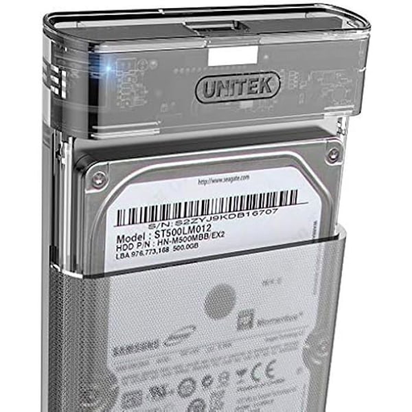 Unitek 2,5"/SSD SATA I/II/III -kovalevykotelo ulkoisella suojalla ja integroidulla 3.0-kaapelilla Ilman asennusta Läpinäkyvä