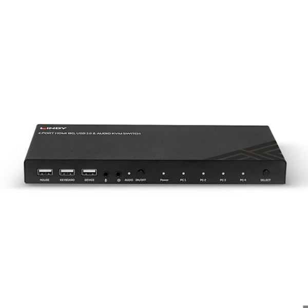 Switch KVM HDMI - Lindy - 4 porte - 4K@60Hz - USB 2.0 - Stereo lyd Sort